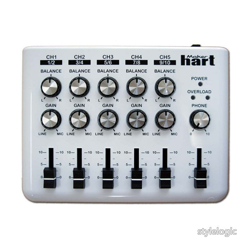 Maker hart Loop Mixer 5チャンネルステレオ音声ミキサー (白い シンプル)