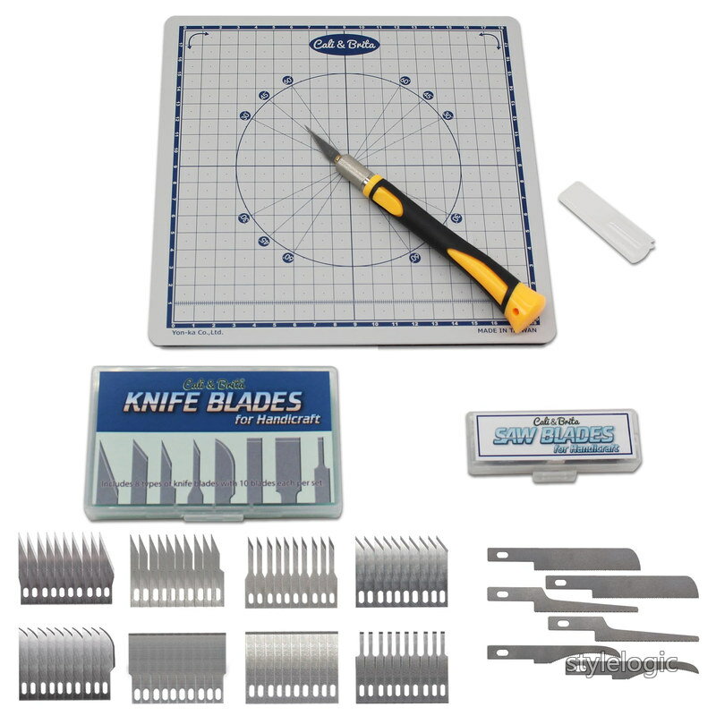 Cali&Britaデザインナイフ替刃KNIFE BLADES+ホビー用ノコギリ刃SAW BLADES+太径ナイフグリップセット＋回転カッティングマット