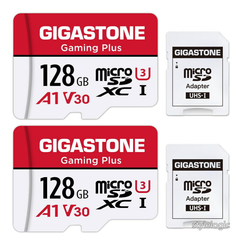 Rakuten - 【送料無料】【Switch 1 対応】 GIGASTONE マイクロsdカード 128GB 2個セット Gaming Plus microSDXC UHS-I A1 V30 U3 C10 4K 100MB/s UHD動画 SDアダプター2枚付き【5年保証】