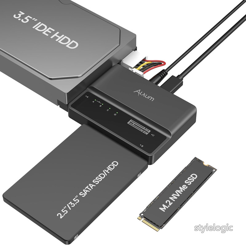 【送料無料】Alxum 3-IN-1 PCIE NVME M.2 SATA IDE 外付けケース USB 3.2 Type C 10Gbps データ転送 3つのハードディスクを同時に読み込む ツール不要 大容量ストレージ 2230/2242/2260/2280規格のM.2 SSD、2.5インチ/3.5インチSATA SSD、および3.5インチIDEハードディスクに