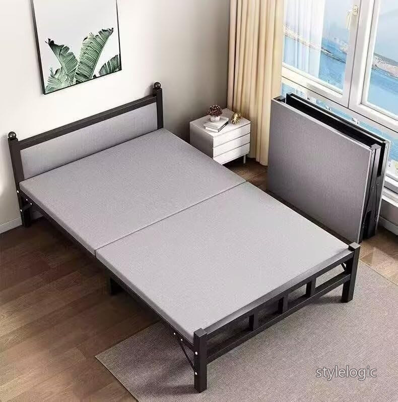 樂天商城 - 【送料無料】折り畳みベッド シングル 幅80cm 耐荷重300kg 組立不要 すのこベッド マットレス付き 頑丈で耐久性 人体工学 安定 静音 通気 完成品 組立不要 仮眠用 来客用 一人暮らし(ブラック 190x80x40.6cm)