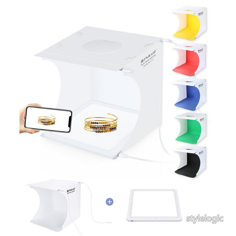 Rakuten - 【送料無料】撮影ボックス＋LEDシャドーレスランプパネル 撮影キット 、アクリル素材、背景布6色付属 組立簡単 折り畳みポータブル撮影 シャドウレス ソフトボックス 小物撮影