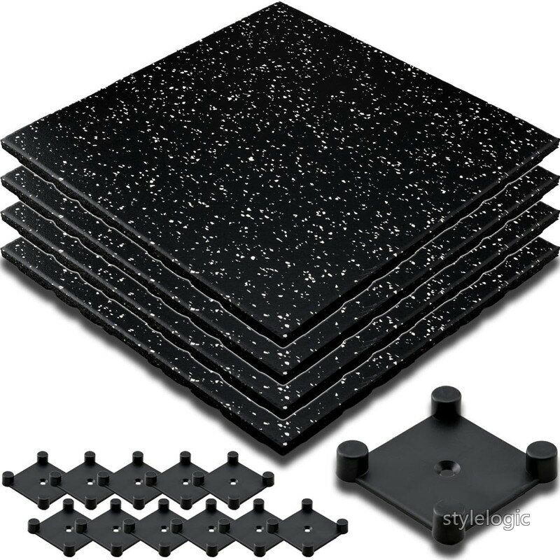 乐天商城 - 【送料無料】マット フィットネス フロア 床 50cm*50cm 20mm厚 ゴムマット 4枚 ジョイントクリップ12個セット