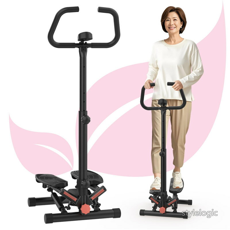 【送料無料】組立簡單 足踏み健康器具 ツイストエアロステッパー 静音 負荷調整付き モニター/ハンドル/専用パワーバンド付き 踏み台で..