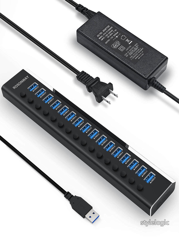 【送料無料】SB ハブ 3.0 16ポート アルミ製 USB Hub 100W セルフパワー USBハブ 5Gbps高速転送 12V/8.3A ACアダプタ付き 独立スイッチ(RSH-A16)