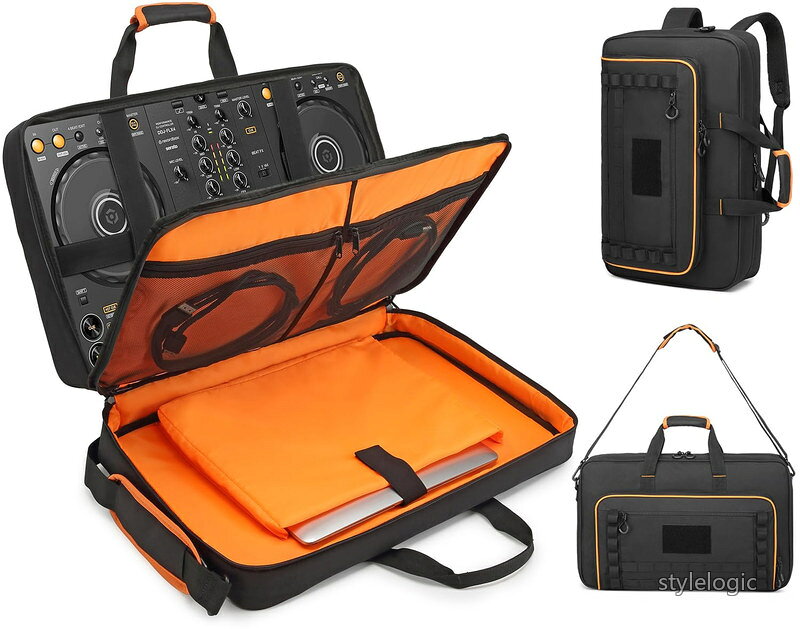 ty Mix 2/Mixtrack Platinum FX対応、15.6インチノートPC用コンパートメント付き、DJコントローラー バッグバッグストラップ付き厚手 EVAクッションパッドとショルダーストラップ（黒＋オレンジ）