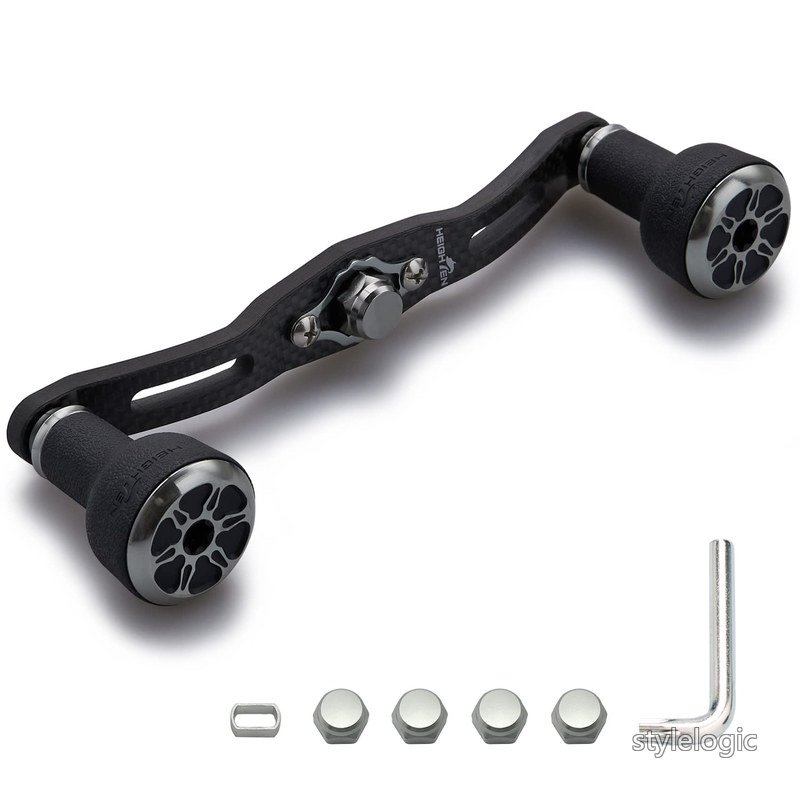 120/110mm リール ハンドル 厚さ4mm 1.5K炭布 カーボン 24mm TPE製 ノブ搭載 シマノ(SHIMANO) ダイワ(DAIWA) アブ(Abu) 通用 ベイトリール 用 TPE Series (120mm ブラック＆ガンメタル) (HT8701)