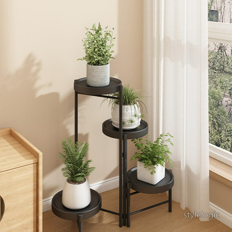 Rakuten - 【送料無料】ガーデンラック 室内/屋外 玄関 花台 観葉植物 園芸ラック 植木鉢台 花棚 盆栽 組み立て簡単 調節可能 植木鉢台 おしゃれ (ブラック 4段)