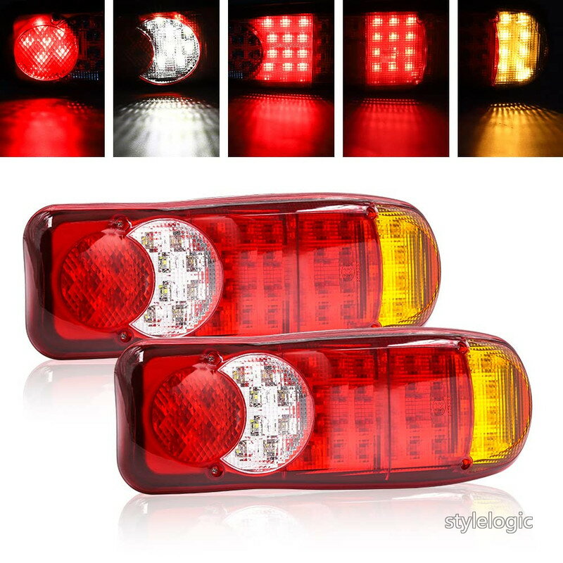 Rakuten - 【送料無料】トレーラーテールランプ ライト 12V 46LED搭載 赤白黄三色 デイライト/クリアランス ランプ/ウインカー/ブレーキランプ/バックアップランプとしても対応のLEDトラックリアライト （左右セット）