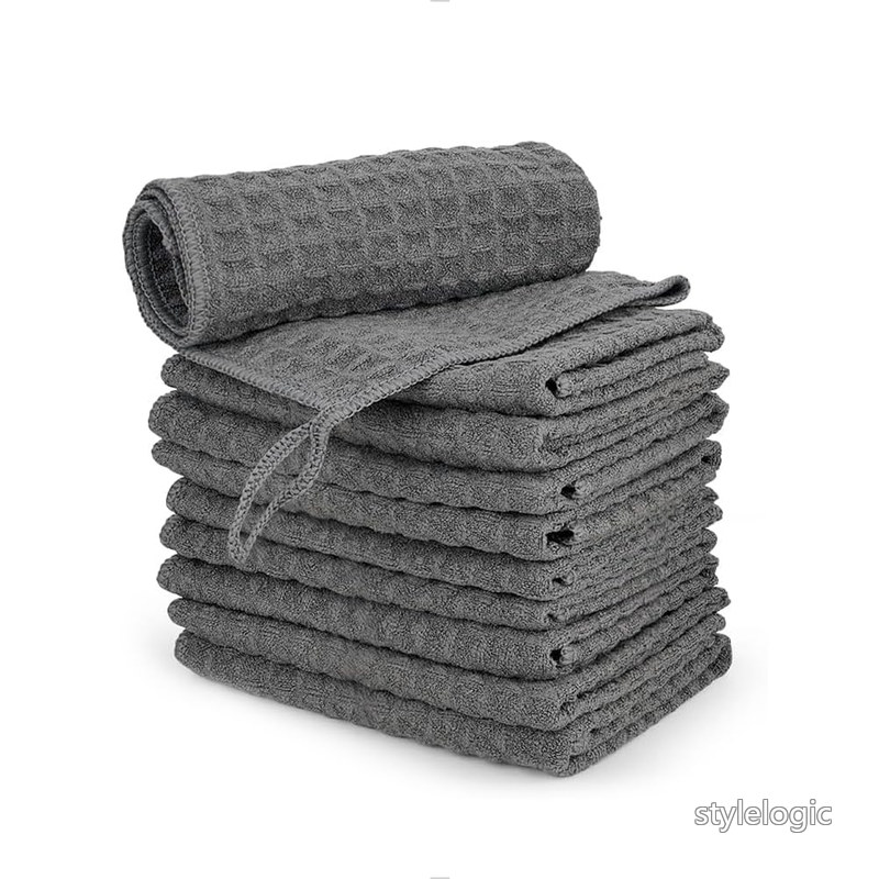 Barista Micro Cloth 10 Pack Microfiber Barista Cleaning Towels Microfiber Waffle Weave Kitchen Dish Cloth Coffee Bar Towel Coffee Machine Cleaning Cloth Dark Grey(12"x12")