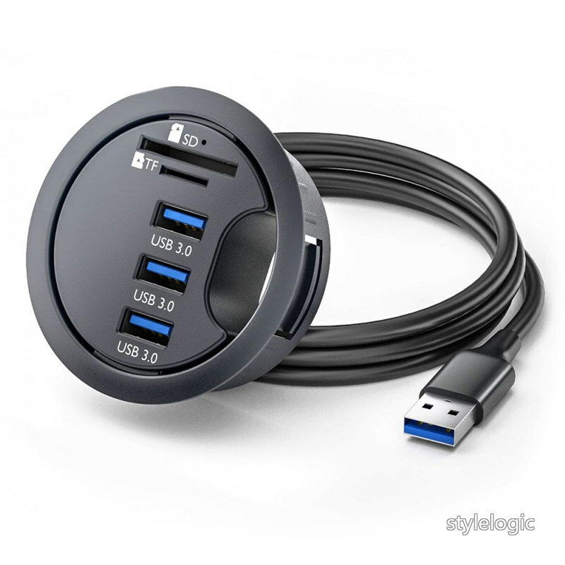 Rakuten - 【送料無料】USB 3.0 ハブ SD TF 3 ポート USB 60mm デスク グロメット スプリッター ドック ステーション デスクトップ PC デスク用 Micro-SD カード リーダー