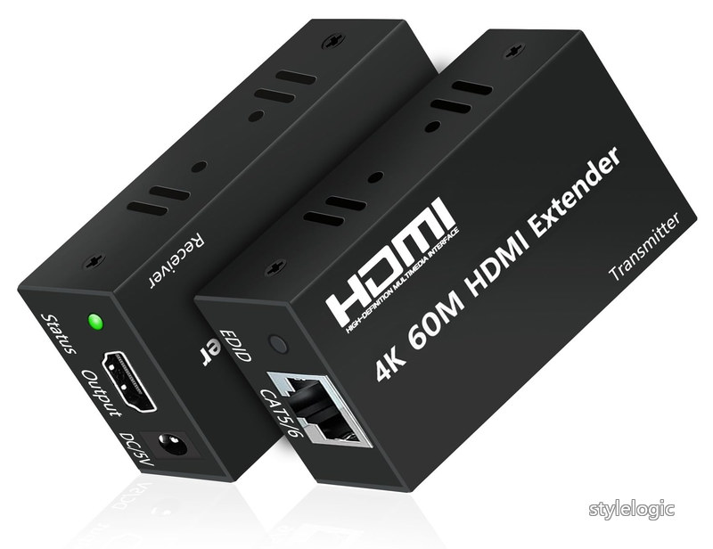 HDMI エクステンダー 60M 延長器 HD Extender PC 入力 イーサネット CAT6 伝送 HDMI 有線LAN 延長アダプター HDCP対応 EDIDコピー機能付き TV モニター 防犯カメラ 出力
