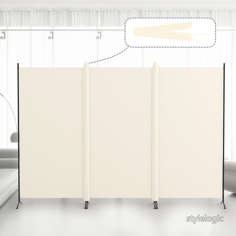 Rakuten - 【送料無料】Kokorona パーテーション 間仕切り 3連 カバーストリップ付き 高さ180cm 幅260cm 衝立パーテーション スクリーン 折りたたみ 布タイプ 屏風 目隠し 区切り 衝立 軽量 オフィス 事務所 ベージュ