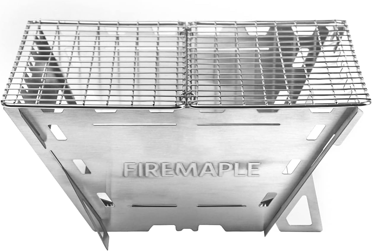 Fire-Maple キャンプ 焚き火台 バーベキューコンロ ステンレス製 グリル 焼き網付き コンパクト 軽量 五徳 折りたたみ 薪ストーブ ウッドストーブ 焚火台 BBQ 登山 アウトドア キャンプ用品 組み立て簡単 収納袋付き