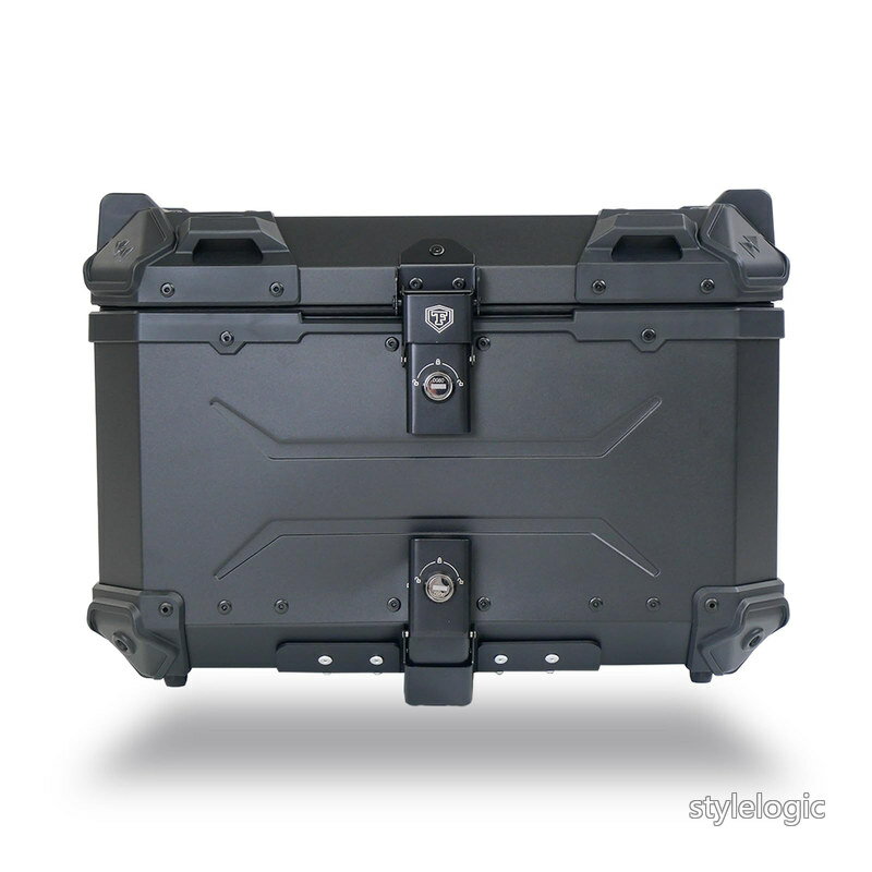 Rakuten - 【送料無料】【選ばれる、理由がある。安心の日本企業。】【 55L 】 ONE STEP リアボックス トップケース パニアケース 大容量 アルミ製 取付ベース付属 フルフェイス対応 バイクボックス (ALL BLACK 55L)