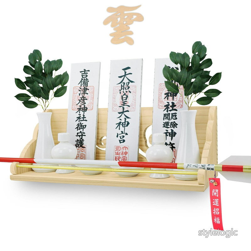 Rakuten - 【送料無料】[Tonbobo] 神棚 モダン神棚 壁掛け 耐震 【落下防止金具&雲板で安心】破魔矢置き 祥雲 【神棚&雲板セット】 神社やお寺のお札立て おしゃれ 白松 天然木材 無痕取り付け 取り付け簡単 神棚本体と雲板のみ