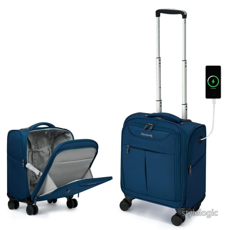 Rakuten - 【送料無料】[Hanke] キャリーバッグ 機内持ち込み 静音 4輪 上開き 容量25L スーツケース ss Miniサイズ 14型PC対応 1〜2泊 ビジネス 小型 (ブルー)