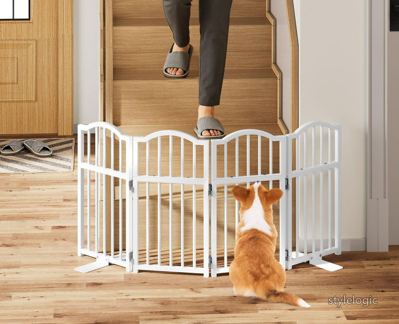 Rakuten - 【送料無料】ペットゲート ペットフェンス 折り畳み式ゲート 置くだけ 犬用ゲート自立型ゲート柵 犬 ゲート 安全柵 小型犬 脱走防止 犬フェンス 室内用 ペット飛び出し防止柵 ペット用家具フェンス 多頭飼い ペットフェンス 鉄製 玄関 軽量 (長さ120cm 、高さ60cm、4つのパネ