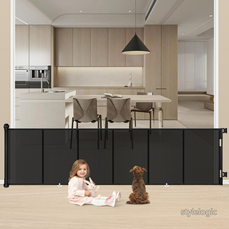 乐天商城 - 【送料無料】254CM ベビーゲート 引き込み式 ペットゲート 巻き取り式 子供安全ゲート ペット?走防止 すっきりロールゲート MYPIN (ブラック L)