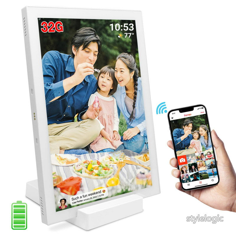 FRAMEO WiFiデジタルフォトフレーム、内蔵バッテリー、3〜6時間使用できます、10.1インチ デジタルフォトフレーム 1280 * 800 IPS タッチスクリーン 、32GBストレージ、自動回転、Frameo APP経由で写真やビデオを共有するインスタント