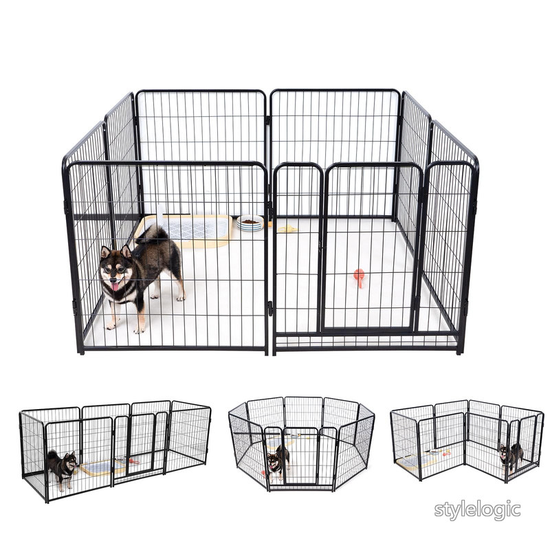 Rakuten - 【送料無料】大型犬 サークル スチール製 ペットサークル 犬用サークル 犬用フェンス 犬 ケージ ペットケージ 大型 60/80/98CM 室内室外兼用 折り畳み式 組立簡単 複数連結可能 (ブラック 高さ80CM 8枚)