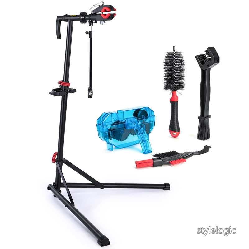 Rakuten - 【送料無料】CXWXC 自転車 メンテナンススタンド ワークスタンド ロードバイク スチール製 高さ/角度調節可 折りたたみ式 ディスプレイスタンド 工具トレー/ハンドル支えバー付 ブラック （CX-C10）