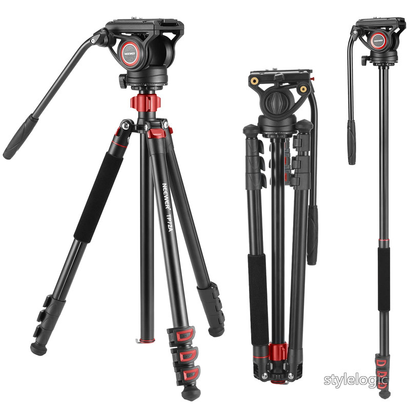 Rakuten - 【送料無料】NEEWER 181cm ビデオ三脚 一脚 フルード雲台付き アルミ合金製 QRプレート コンパチブル DJI RSジンバル 360°パン&+90°/-70°チルト DSLRカメラ ビデオカメラ用 最大荷重17.6lb/8kg TP72A
