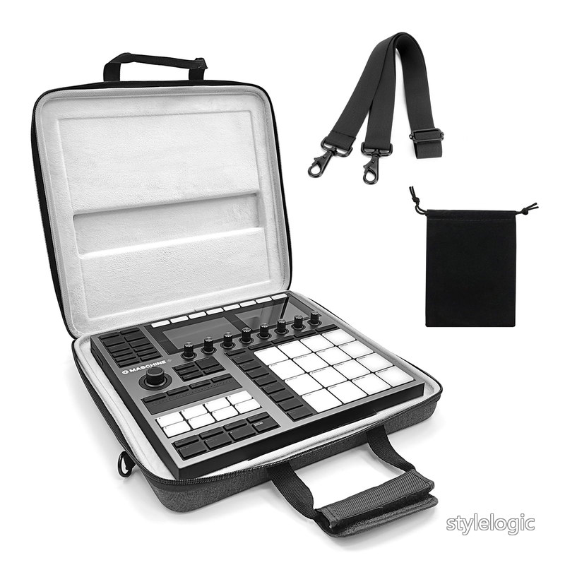 Musiin Native Instruments Maschine対応プレミアムベルベットハードシェルケース+Plus Case NI MK3カバードラムコントローラーアナログデバイスバッグストラップ付き (グレー)