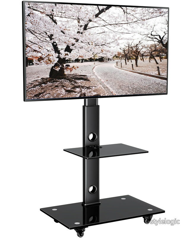 【送料無料】BONTEC テレビスタンド キャスター付き ハイタイプ 壁寄せ TV台 30?70インチ 液晶テレビ対応 耐荷重40kg 高さ6段調整 左右37度回転 VESA600x400mm 2段強化ガラス棚板付き スチール製 耐震 省スペース設計