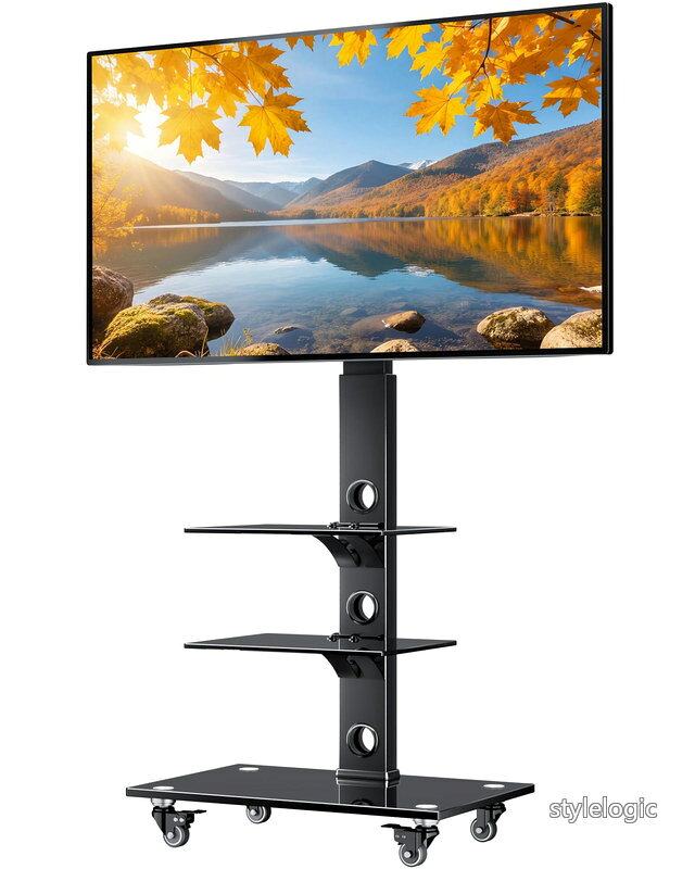 【送料無料】BONTEC テレビスタンド キャスター付き ハイタイプ 壁寄せ TV台 30?70インチ 液晶テレビ対応 耐荷重40kg 高さ6段調整 左右37度回転 VESA600x400mm 3段強化ガラス棚 スチール製 耐震 省スペース設計