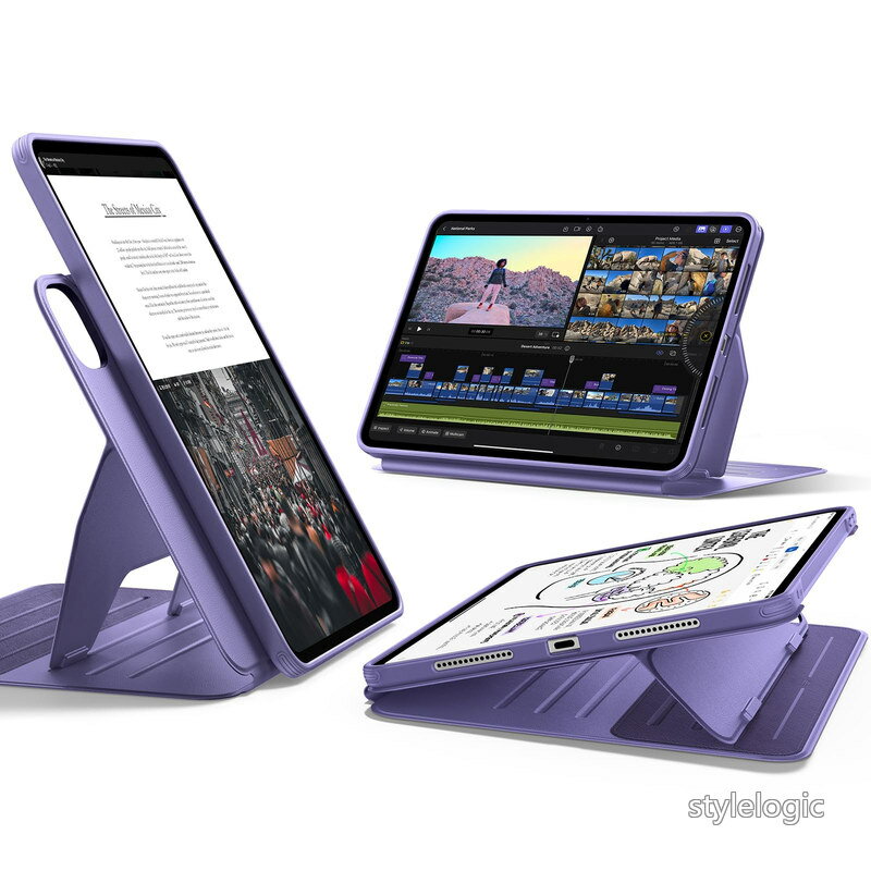 Rakuten - 【送料無料】ESR iPad Pro 13インチ ケース M5/M4（2025/2024）対応 着脱式マグネットカバー 単体使用可能 縦横対応 9段階角度調整スタンド Pencil Pro/USB-C対応 耐衝撃 オートスリープ Shiftシリーズ パープル