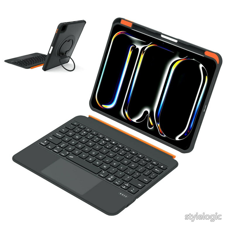 Rakuten - 【送料無料】【US配列・分離式】トラックパッド付き iPad キーボードケース - iPad Pro 11インチ (第1-4世代) / Air 11インチ M4 2026/M3 2025/M2 2024 & Air (第4-5世代) / A16 第11世代 / 第10世代(10.9インチ) 対応 - 360°回転スタンド & バックライト搭載