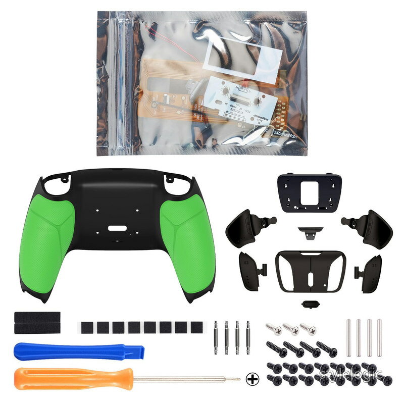 Rakuten - 【送料無料】コントローラーではない。eXtremeRate ps5コントローラー（BDM-030&BDM-040&BDM-050）に対応用ラバーグリップ付き金属製RISE4背面リマップキット(RMB)、ps5コントローラー用アップグレードボード＆黒いバックシェルラバーグリップ付き＆黒いバックボタン【グリー