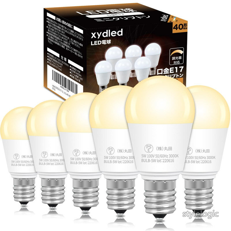 【送料無料】xydled LED電球 E17口金 40W形相当 調光器対応 440lm 電球色 3000kミニクリプトン電球 ミニランプ形 調光電球 広配光タイプ 密閉形器具対応 断熱材器具対応 6個セット (電球色)
