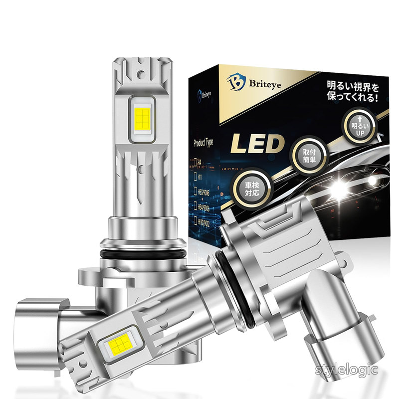 Briteye hb4 LEDヘッドライト 車検対応 高光効CSPチップ搭載 爆光 6500Kホワイト 純正交換 LEDバルブ 瞬間点灯 キャンセラー内蔵 ファンレス ノイズ対策 DC12V DC24V車用 (ハイブリッド車・EV車対応) 2個セット