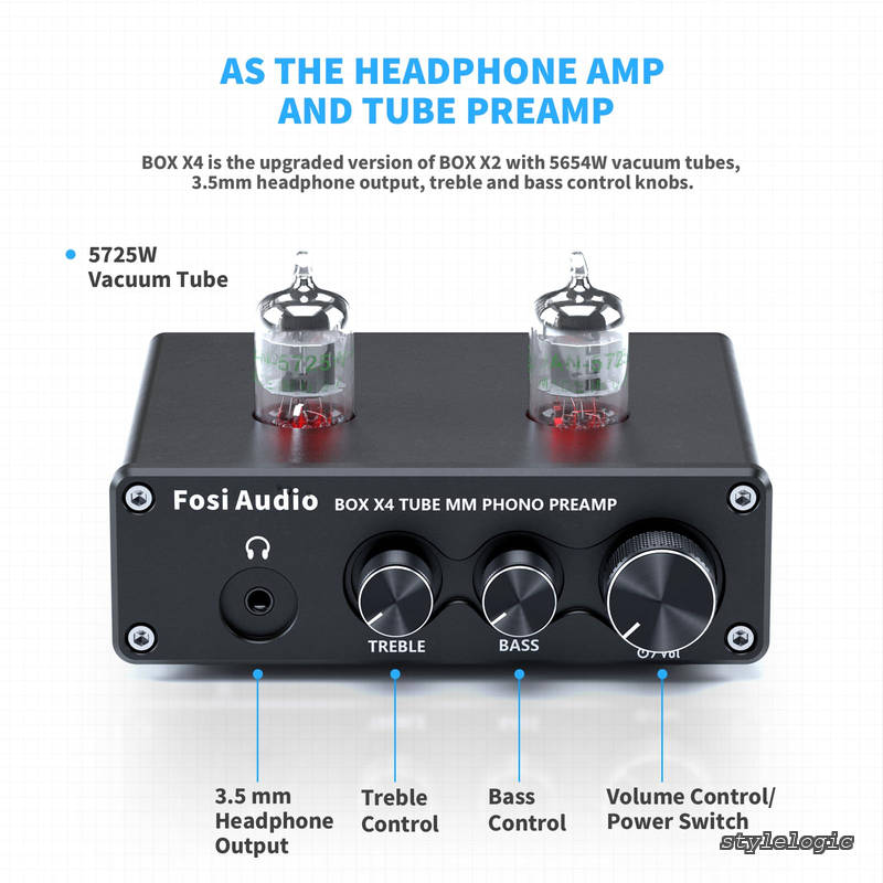 【送料無料】Audio BOX X4フォノプリアンプ＆ヘッドフォンアンプ 6J1真空管搭載 MMターンテーブル用蓄音機用プリアンプ レコードプレーヤー用プリアンプ ボリューム・ベース・トレブルコントロール付き Hi-Fiプリアンプ stylelogic-10064689 StyleLogic サンプル画像3