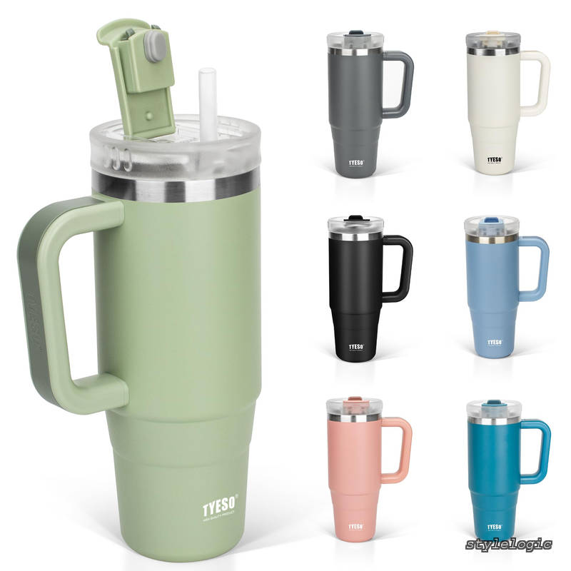 Rakuten - 【送料無料】タンブラー 1.2L 水筒 保冷 ステンレスボトル ウォーターボトル ストロー 取っ手付き ジョッキ アウトドア 真空断熱 二重構造 広口 大容量 直飲 女の子 男の子 1200ml ミント