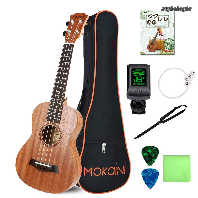 【送料無料】Mokainiソプラノ ウクレレ Ukulele 高級なマホガニ—材 23インチウクレレ 【ウクレレバッグ、調べ器、ウクレレ日本語教材、つり、予備用コルダ、拭き巾、ピック】 【検品後発送で安心】