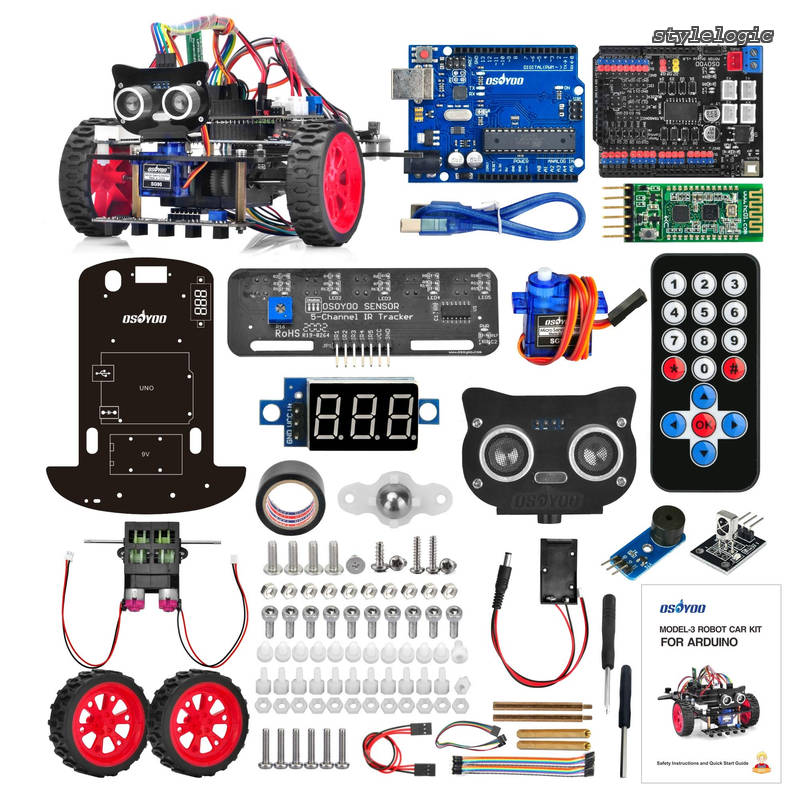 Arduino用 アルドゥイーノ UNO モデル3 ロボットカー DIY スターター キット プログラミング を 構築 するための リモート 制御 アプリ 教育 用 電動 ロボティクス コーディング 方法 の 学習 生徒 、 学生 、 大人 向けの IoT 機械 的コーデ