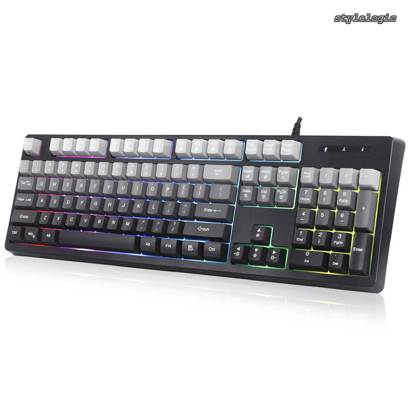 乐天商城 - 【送料無料】JI ゲーミングキーボード 有線 英語配列 テンキー付き メカニカル風 レインボーLEDバックライト 防水設計 人間工学 浮遊キー オフィス テレワーク PS5/PS4/Xbox/PC/Mac 対応 （グラデーション・グレー）