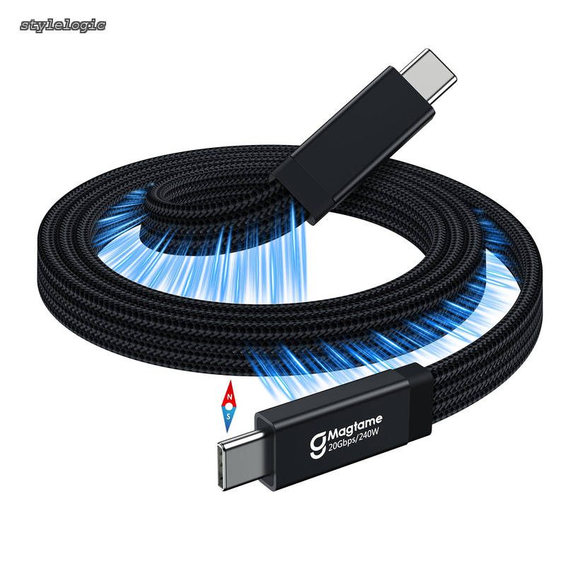 タイプcケーブル 磁気吸着 絡まり防止 240W/5A急速充電 フラット平形タイプ usbc-usbc_ケーブル 8K/60hz映像出力 Gen2x2/20Gpbs type-cケー_ブル iPhone15Pro/Max/Mac_Books/ドッキングステーション等適用(1M-ブラック)