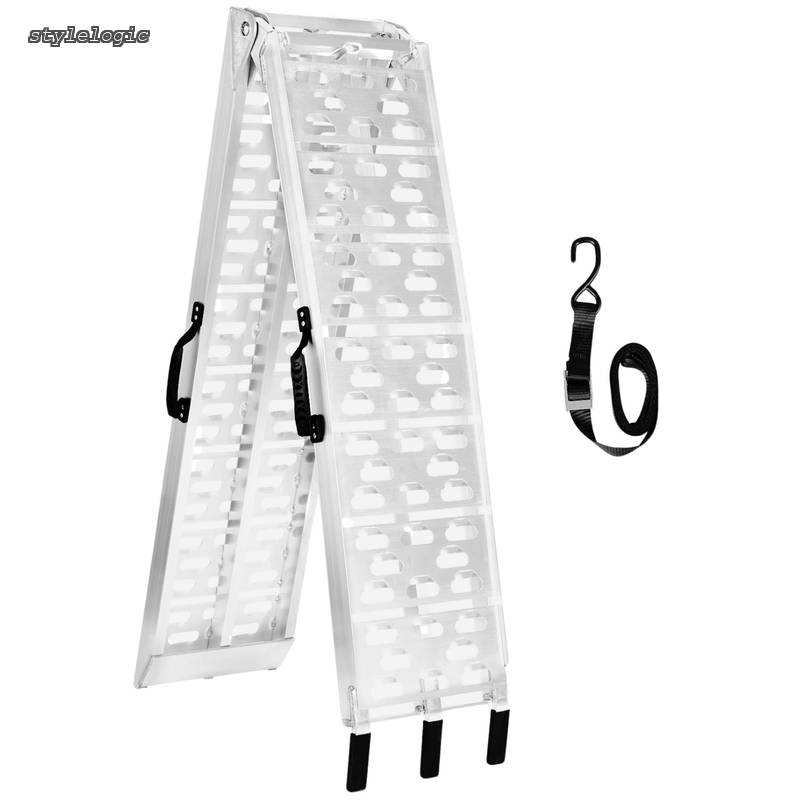 Rakuten - 【送料無料】アルミラダー 1本 226cm×30.5cm 耐荷重340kg 折りたたみ式 軽量 滑り止め加工 固定ベルト付き バイク・ATV 軽トラ・トレーラー用
