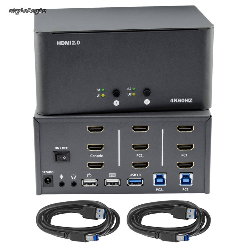 Rakuten - 【送料無料】スイッチ 3 モニター、2 台のコンピューター、2 入力 3 出力、8k HDMI スイッチ、USB 3.0 ジャック付き、キーボードとマウス セットを 2 台のコンピューターで共有、Windows/Mac/Linux をサポート (トリプル モニター) （KVM-HM2-3）