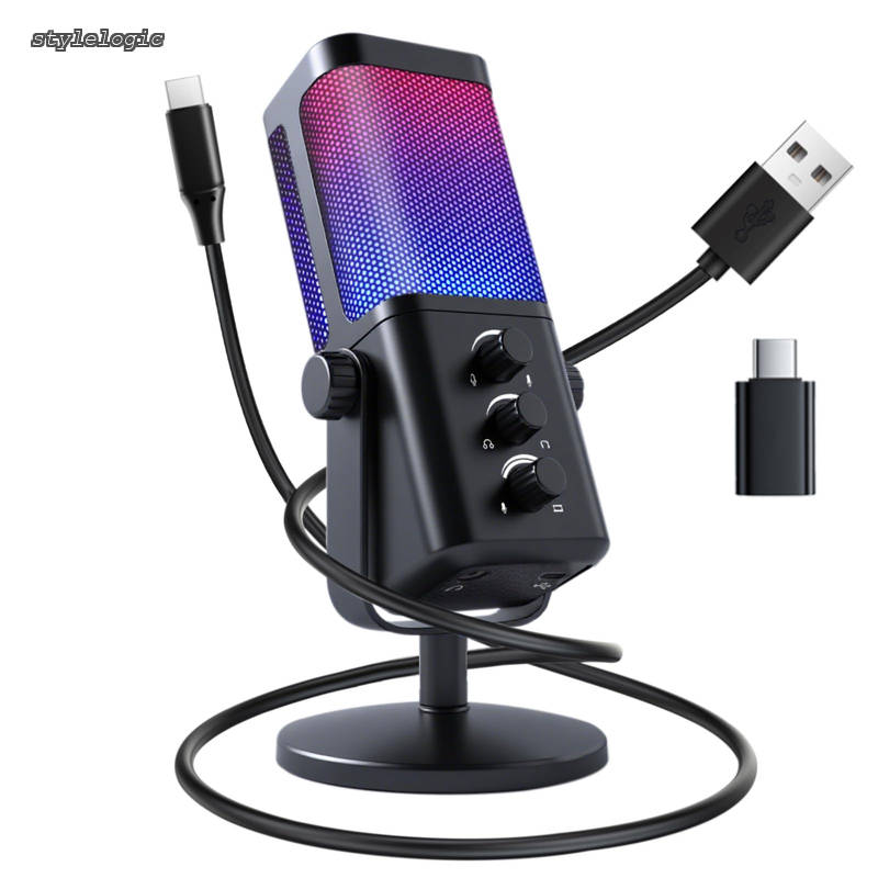 【送料無料】USB コンデンサーマイク ゲーミングマイク リアルタイムモニタリング（耳返し） 機能 搭載 RGBライティング ワンタッチミュート 音量調整 ヘッドホンジャック対応 PC/PS4/PS5用 ライブ配信 ポッドキャスト 録音 会議