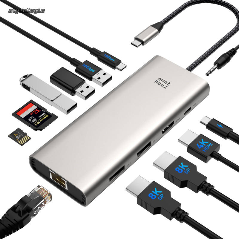 ドッキングステーション type-c ハブ hdmi 拡張 usb-c hub ドッキングステーション 3画面出力 マルチモニター hdmi マルチディスプレイ 3画面 thunderbolt ハブ HDMI+2*DP 8K/4K@144Hz 三画面出力 PD 100W 2.5G lan/SD/TF USB C 10Gbps MacBoo