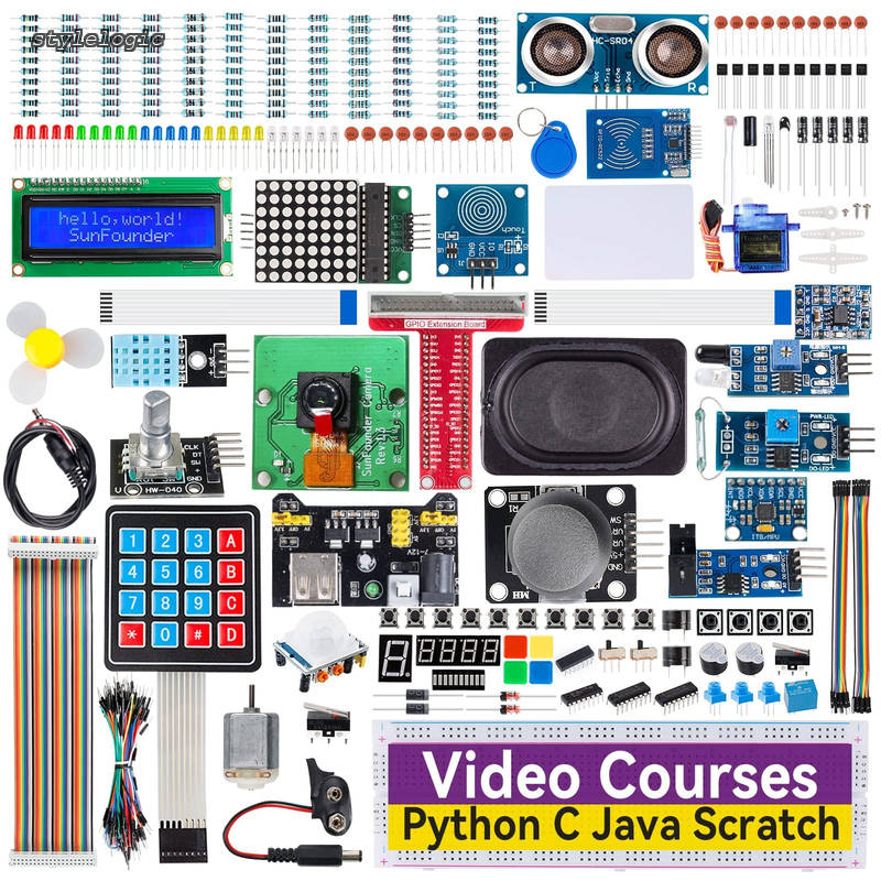 【送料無料】Raspberry Pi 用のスターターキット究極版 ラズベリーパイ5 4B 3B+ 400用 Python C Java Scratch Node.js オンライン詳細マニュアル 161学習レッスン 337アイテム(カメラモジュール、スピーカー、I2C LCDなど)※Raspberry Piメインボード