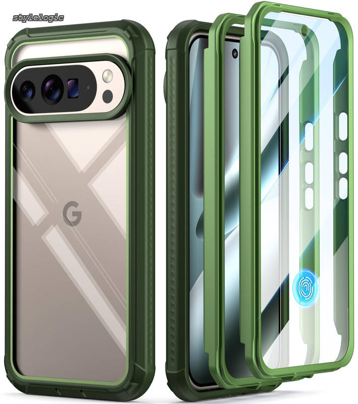【送料無料】Guardianケース Google Pixel 10 Pro XL 5G用 スクリーンプロテクター内蔵 [指紋認証対応] [フロントフレーム2枚] [ワイヤレス充電] フルボディ耐衝撃頑丈クリアカバーケース グリーン/クリア