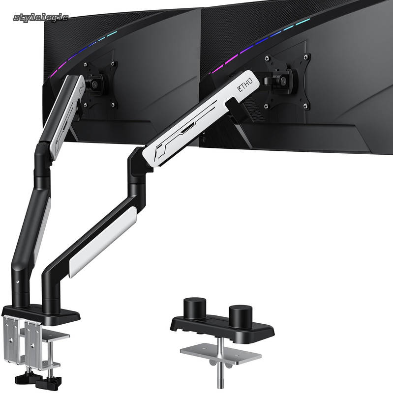【送料無料】PCデュアルモニターアーム 17-38インチ対応 耐荷重各2-14kg ガススプリング式 フル調整 VESA 75*75/100*100 クランプ/グロメット取付 液晶ディスプレイアーム 2画面 ブラック＆ホワイト(3.0)