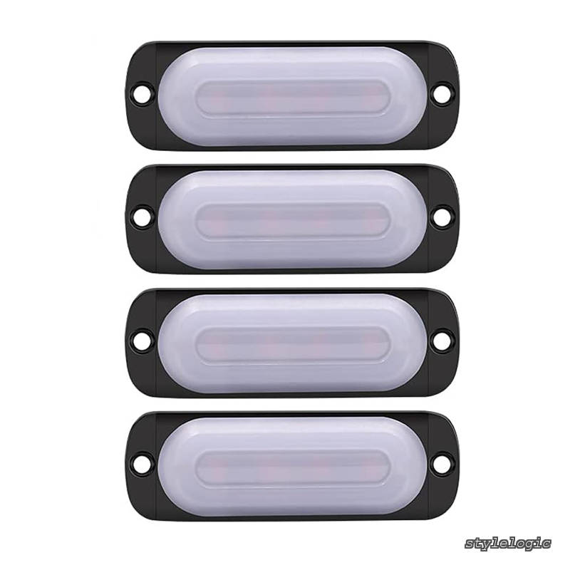 【送料無料】トラック サイドマーカー LED ストロボ 12V 24V フラッシュライト 白＋黄 点滅警告灯 超薄型 4連LED 防水 耐衝撃 緊急グリルライト サイドマーカーランプ トレーラー 改造 汎用 4個セット（ホワイト＋アンバー）