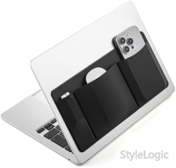 【送料無料】ノートパソコン 収納ポケット 貼り付け式 ガジェットポーチ PC背面収納 3ポケット マウス ケーブル 小物整理 薄型 軽量 テレワーク 在宅勤務 ブラック stylelogic-10113124 StyleLogic パッケージ画像